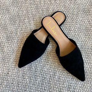 Lulus Lorena Black Suede Pointed Toe Slides
